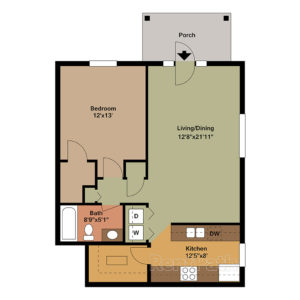 1 Bed and 1 Bath with Porch at Monona Floor Plan