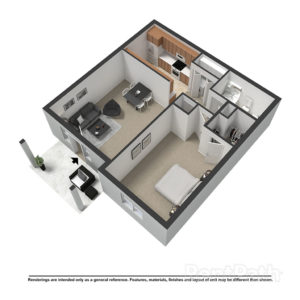 1 Bed and 1 Bath Floor Plan