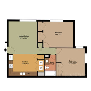 2 Bedroom 1 Bath Floor Plan