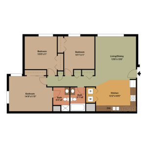 3 Bedroom and 2 Bath Monona Floor Plan