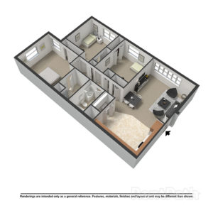 3 Bedroom and 2 Bedroom Apartment Floor Plan