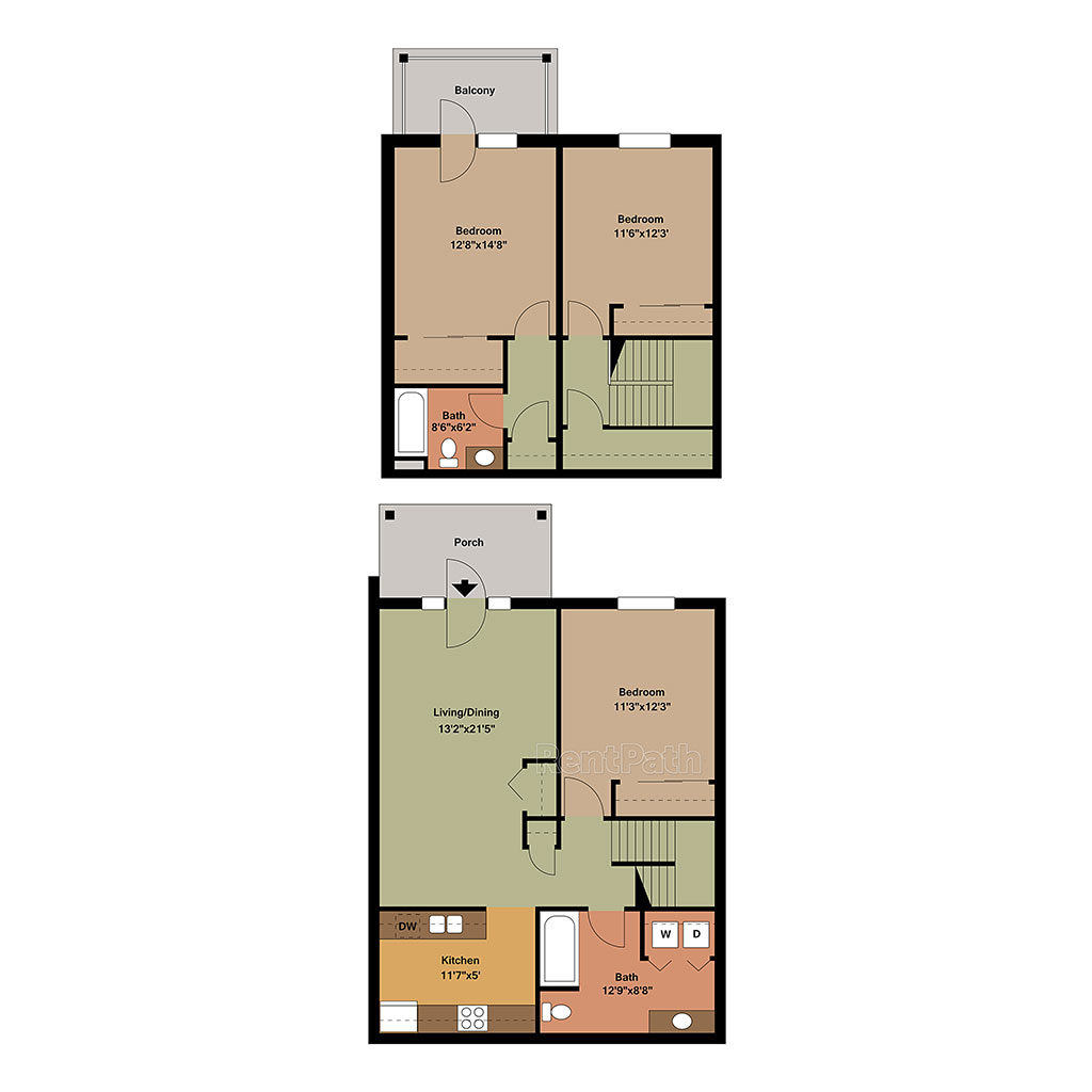 3 Bed and 2 Bath Townhome Floor Plan